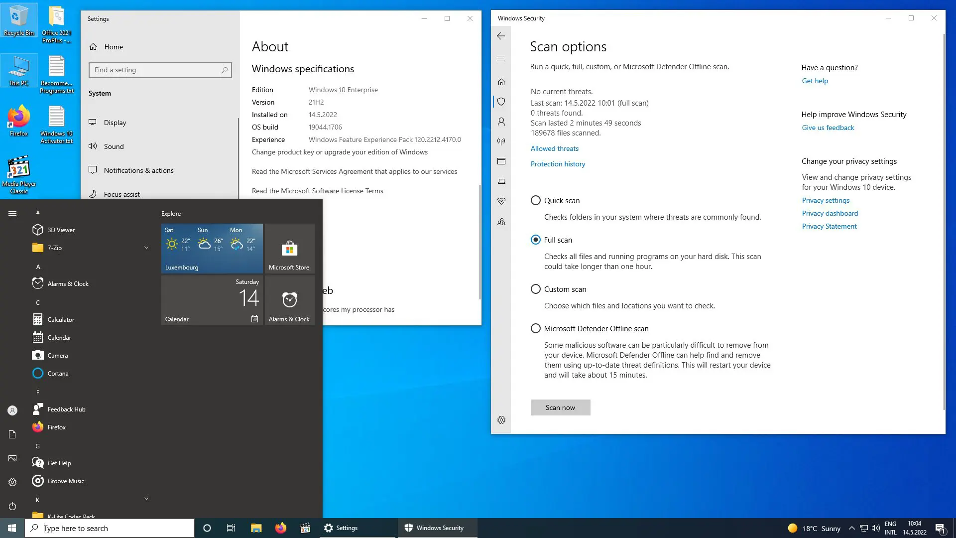 windows 10 integral edition screenshot desktop malware scan 2