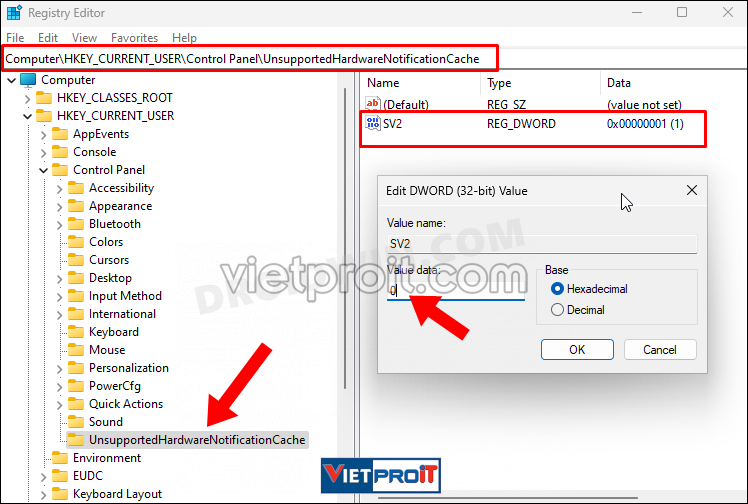 registry editor remove system requirements not met watermark in windows 11