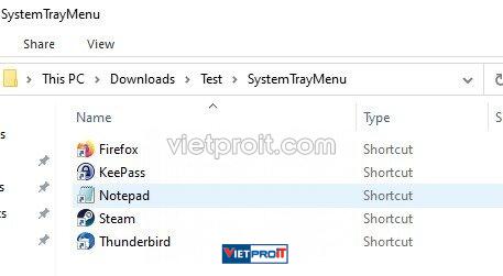 systemtraymenu create a folder and add shortcuts